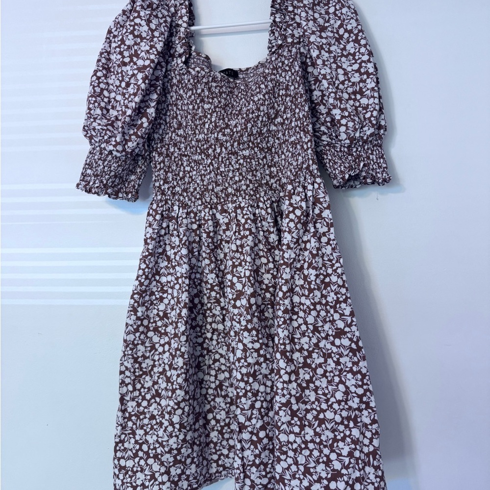 1. State Brown and White Floral Dress